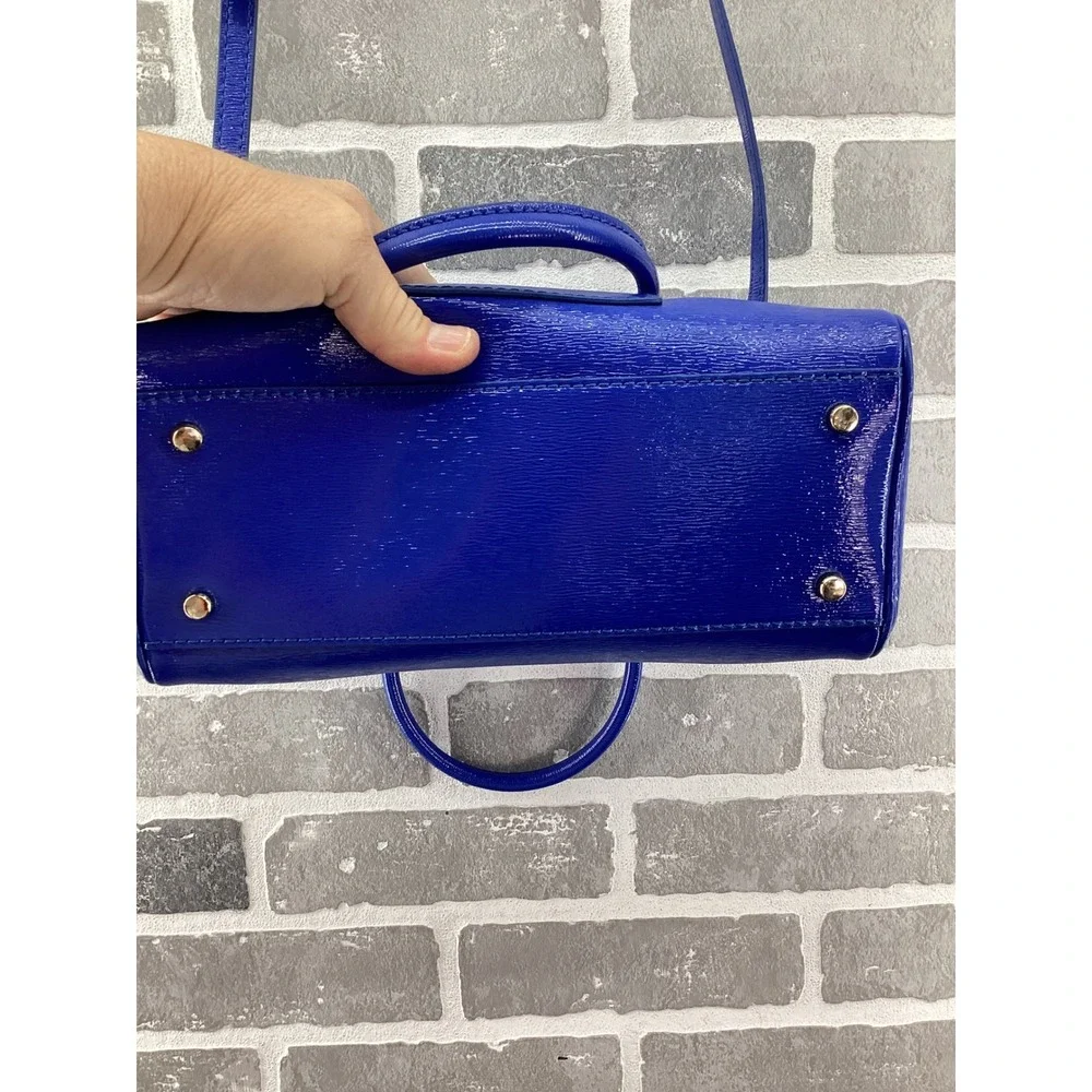 Kate Spade New York Blue Patent Leather Dome Satchel Crossbody Bag PXRU4829
